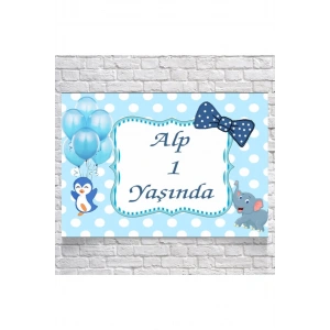 Fil ve Penguen Temalı Doğum Günü Afişi 70X100 cm