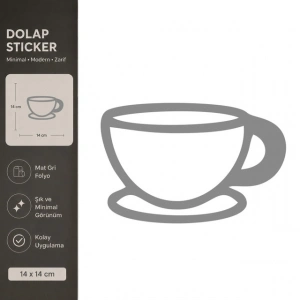 Fincan  Mat Gri Dekoratif Folyo Sticker 14x14 cm