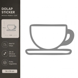 Fincan  Mat Gri Dekoratif Folyo Sticker 14x14 cm