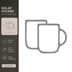 Fincan  Mat Gri Dekoratif Folyo Sticker 14x14 cm