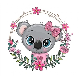 Fiyonklu Koala Çiçek Çerçeveli Duvar Stickerı