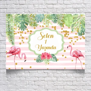 Flamingo Temalı Doğum Günü Afişi 100X150 cm