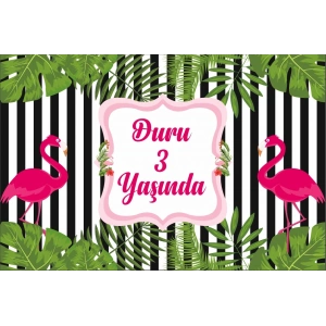 Flamingo Temalı Doğum Günü Afişi 70X100 cm