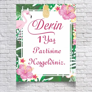 Flamingo Temalı Doğum Günü Karşılama Afişi 50X70 cm