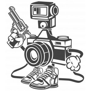 Fotoğraf Makinesi ve Silah Sticker 10x10 cmRenkli Sticker