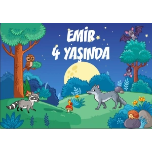 gece ve kurtlar temalı doğum günü afişi 70X100 cm