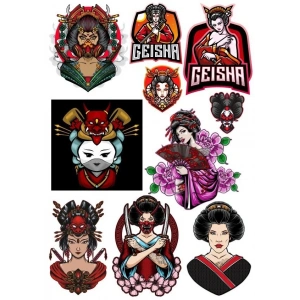 Geisha Sticker Set-2 10 Parça Telefon, Tablet, Defter, Laptop Sticker