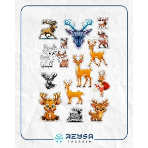 Geyik Sticker Set A5 – Sevimli Geyik Telefon, Tablet, Defter ve Laptop Sticker Seti Folyo Baskı