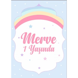 Gökkuşağı Unicorn enalı Doğum Günü Afişi 50X70 cm