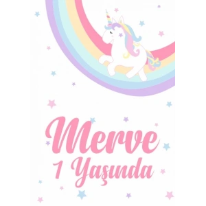 Gökkuşağı Unicorn enalı Doğum Günü Afişi 50X70 cm