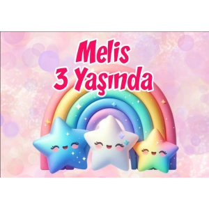 Gökkuşağı ve Yıldızlar Temalı Doğum Günü Afişi 50X70 cm