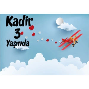 Gökyüüzü ve Uçak Doğum Günü Afişi 35X50 cm