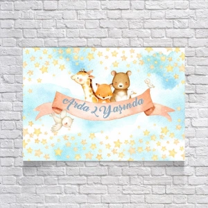 Gökyüzü Ve Hayvanlar Temalı Doğum Günü Afişi 100x150 Cm
