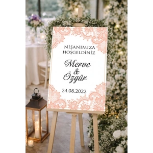 Pembe Detaylı Düğün, Nişan ve Söz Karşılama Panosu – 50x70 cm