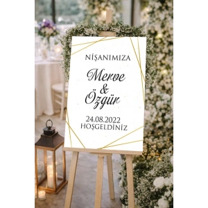 Gold Detaylı Düğün, Nişan ve Söz Karşılama Panosu – 50x70 cm