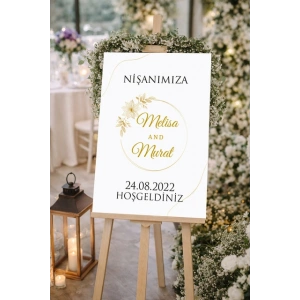Krem Sade Çiçekli Düğün, Nişan ve Söz Karşılama Panosu – 50x70 cm