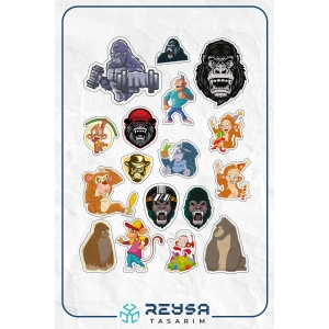 Goril Sticker Set-1 17 Parça Telefon, Tablet, Defter, Laptop Sticker