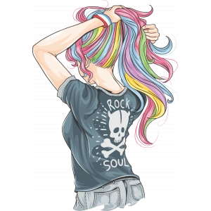 Renkli Saçlı Kız Sticker 10x10 cmRenkli Sticker