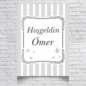 Gri Çizgili Baby Shower Afişi 100x150 Cm