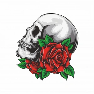 Gül ve Kurukafa 2 Sticker 10x10 cmRenkli Sticker