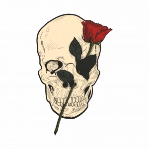 Gül ve Kurukafa Sticker 10x10 cmRenkli Sticker