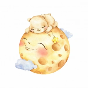 Gülen Ay Üzerinde Uyuyan Ayıcık Duvar Stickerı