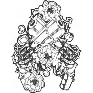 Güller ve Silahlar Sticker 10x10 cmRenkli Sticker