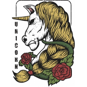 Güller ve Unicorn Sticker 10x10 cmRenkli Sticker