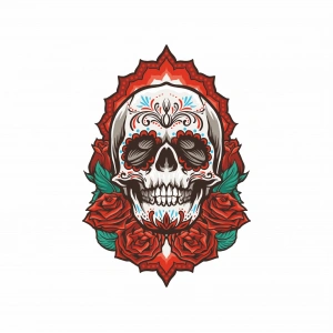 Güllü İskelet Sticker 10x10 cmRenkli Sticker