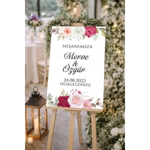 Güllü Yuvarlak Düğün, Nişan ve Söz Karşılama Panosu – 50x70 cm