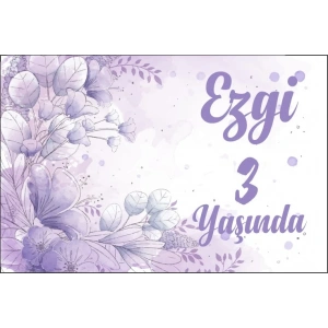 Mor Çiçek Temalı Doğum Günü Afişi 35X50 cm