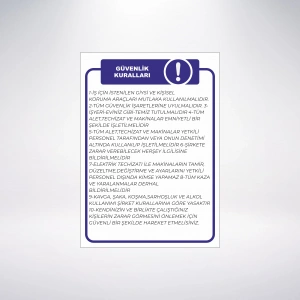 güvenlik kuralları Sticker 20X28 Cm