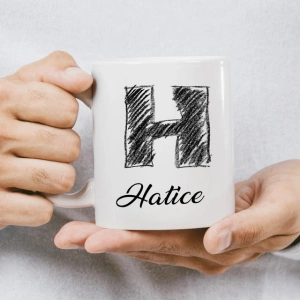 H Harfi Karakalem İsme Özel Kupa