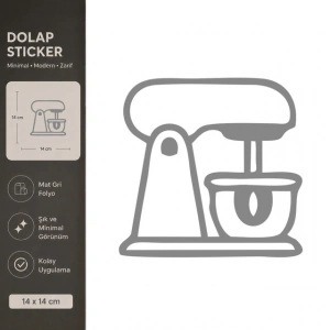 Hamur Yoğruma Makinesi Mat Gri Dekoratif Folyo Sticker 14x14 cm