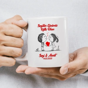 Happy Valentines Day Kalp ve Çift Kupası