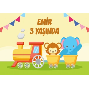 Hayvanlar ve Tren Temalı Doğum Günü Afişi 70X100 cm