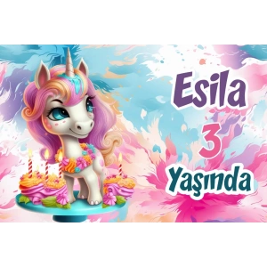 Pasta ve Unicorn Temalı Doğum Günü AFİŞİ 35X50 cm
