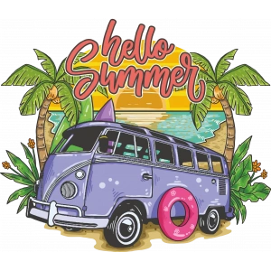Hello Summer Karavan Sticker 10x10 cmRenkli Sticker