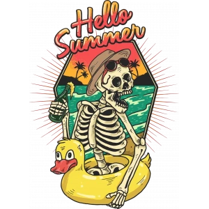 Hello Summer ?skelet Sticker 10x10 cmRenkli Sticker