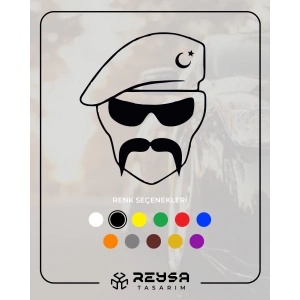 Hilal Bıyıklı Asker Araba Sticker 17x17 Cm Siyah