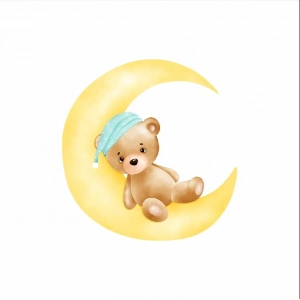 Hilal Üzerinde Uyuyan Şapkalı Ayıcık Duvar Stickerı