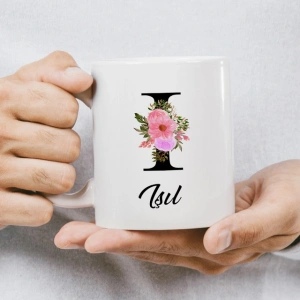 İ Harfi Çiçekli İsme Özel Kupa