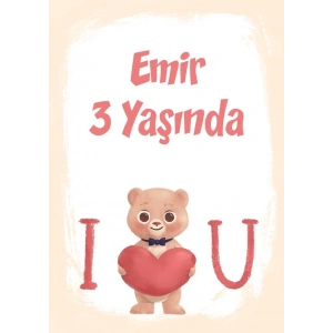 I love You Ayı Temalı Doğum Günü Afişi 100X150 cm