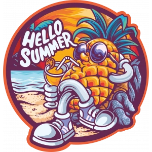 hello summer ananas sticker 10x10 cmRenkli Sticker