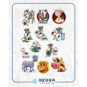 İnek Sticker Set-1 13 Parça Telefon, Tablet, Defter, Laptop Sticker