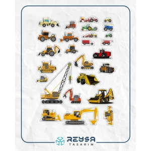 İş Makineleri Sticker Set-1 19 Parça Telefon, Tablet, Defter, Laptop Sticker