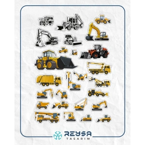 İş Makineleri Sticker Set-2 19 Parça Telefon, Tablet, Defter, Laptop Sticker