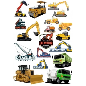 İş Makineleri Sticker Set-3 17 Parça Telefon, Tablet, Defter, Laptop Sticker