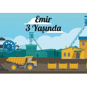 İş Makineleri Temalı Doğum Günü Afişi 50X70 cm