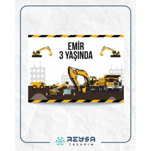 Iş Makinesi Temalı Doğum Günü Afişi 50x70 Cm